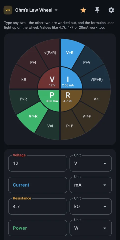 Ohm's law wheel
