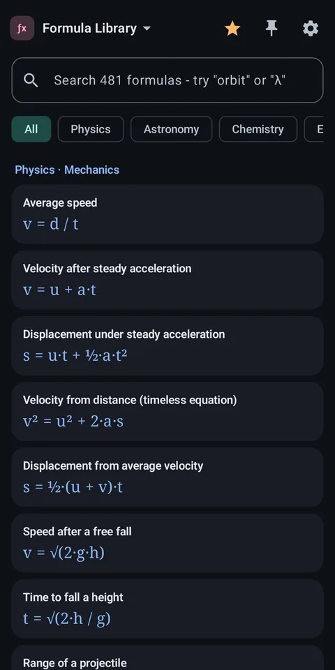 Formula library: 481 formulas
